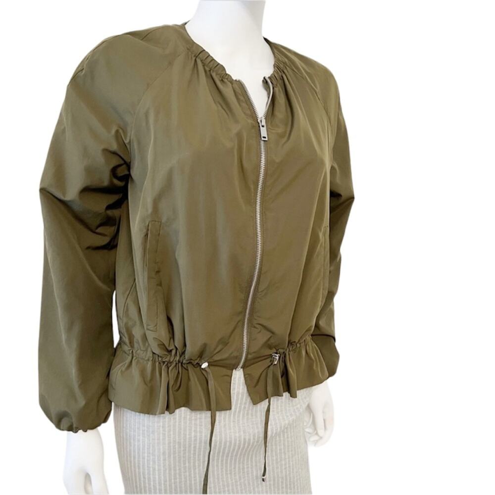 ZARA Olive Green Nylon Peplum Drawstring Waist Zip Jacket XS